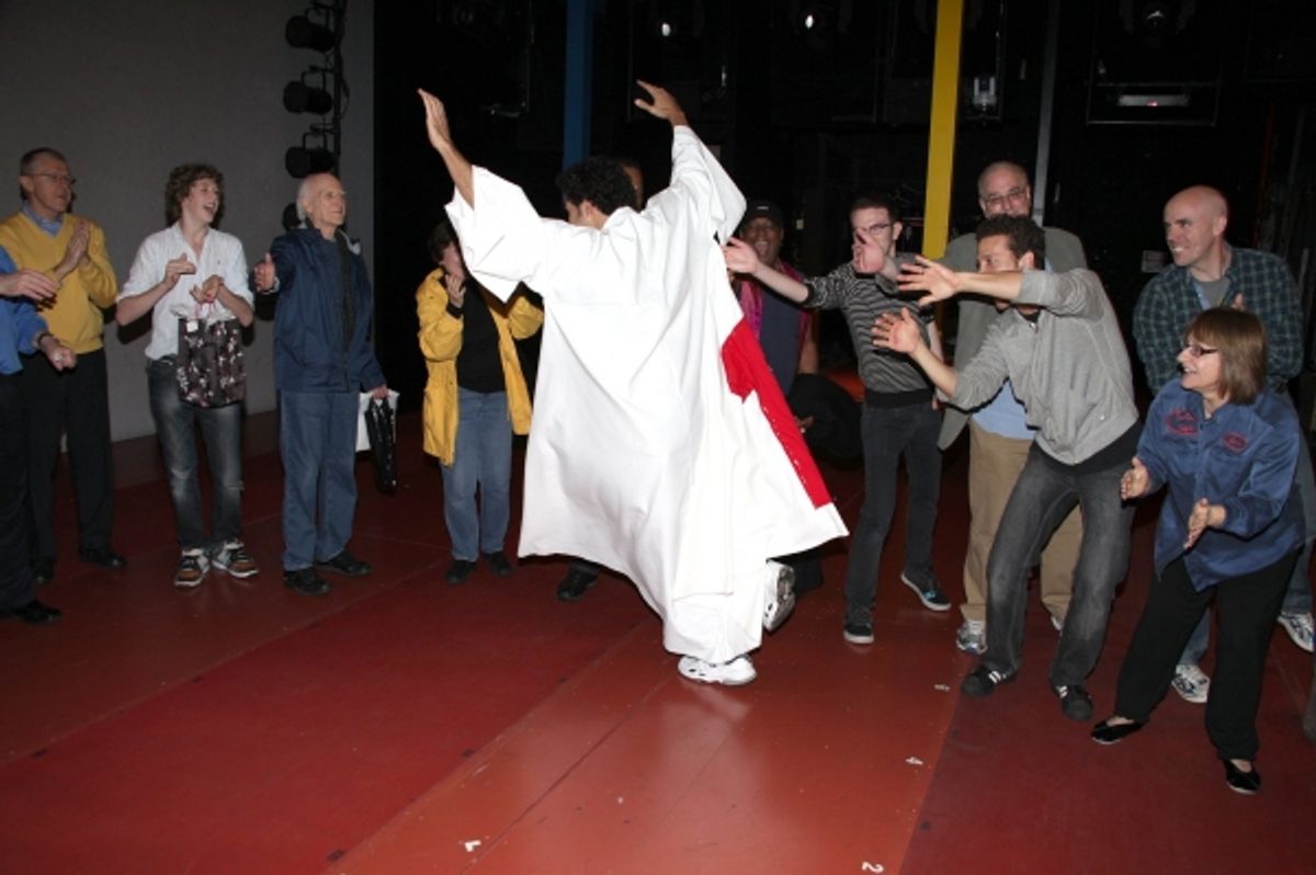 Julio Agustin (Gypsy Robe Recepient) with Justin Guarini, Patti LuPone & cast at 