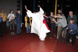 Julio Agustin (Gypsy Robe Recepient) with Justin Guarini, Patti LuPone & cast Photo
