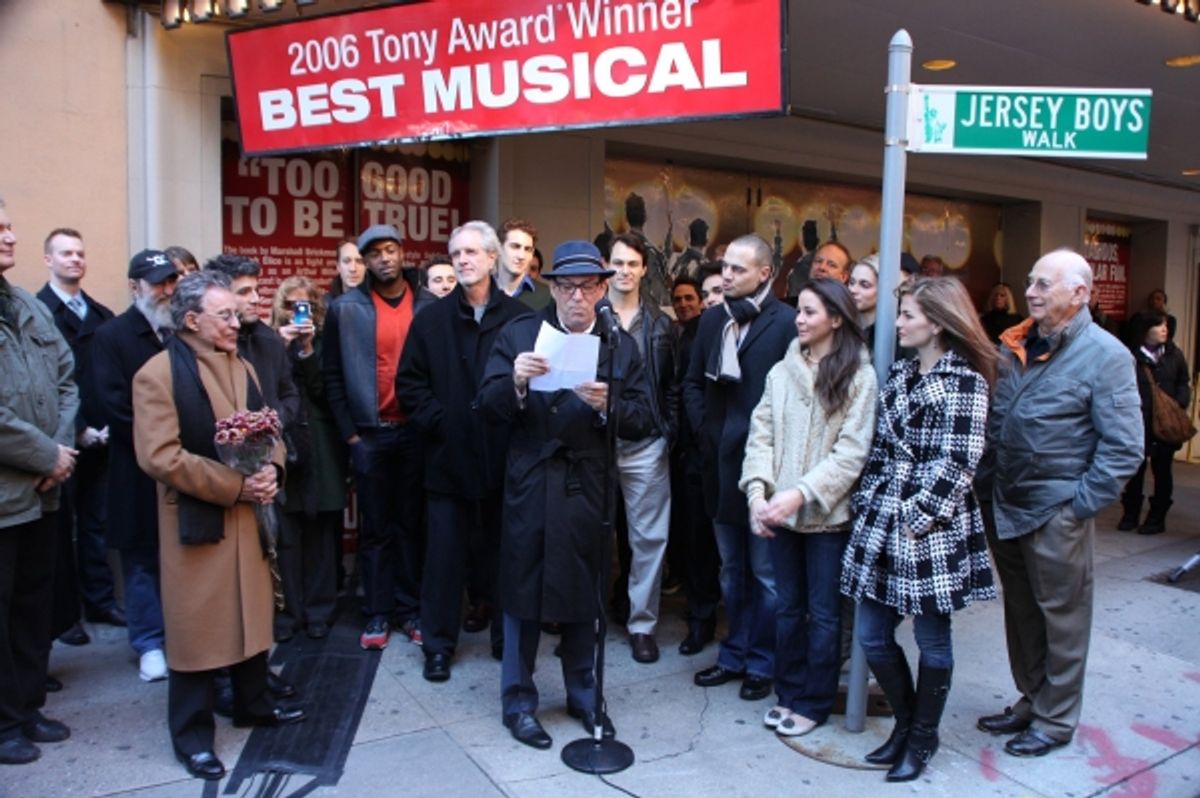 Frankie Valli, Bob Gaudio, Des McAnuff, Jordan Roth  & cast at 