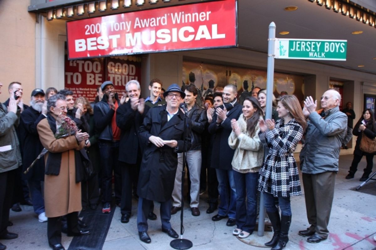 Frankie Valli, Bob Gaudio, Des McAnuff, Jordan Roth  & cast at 