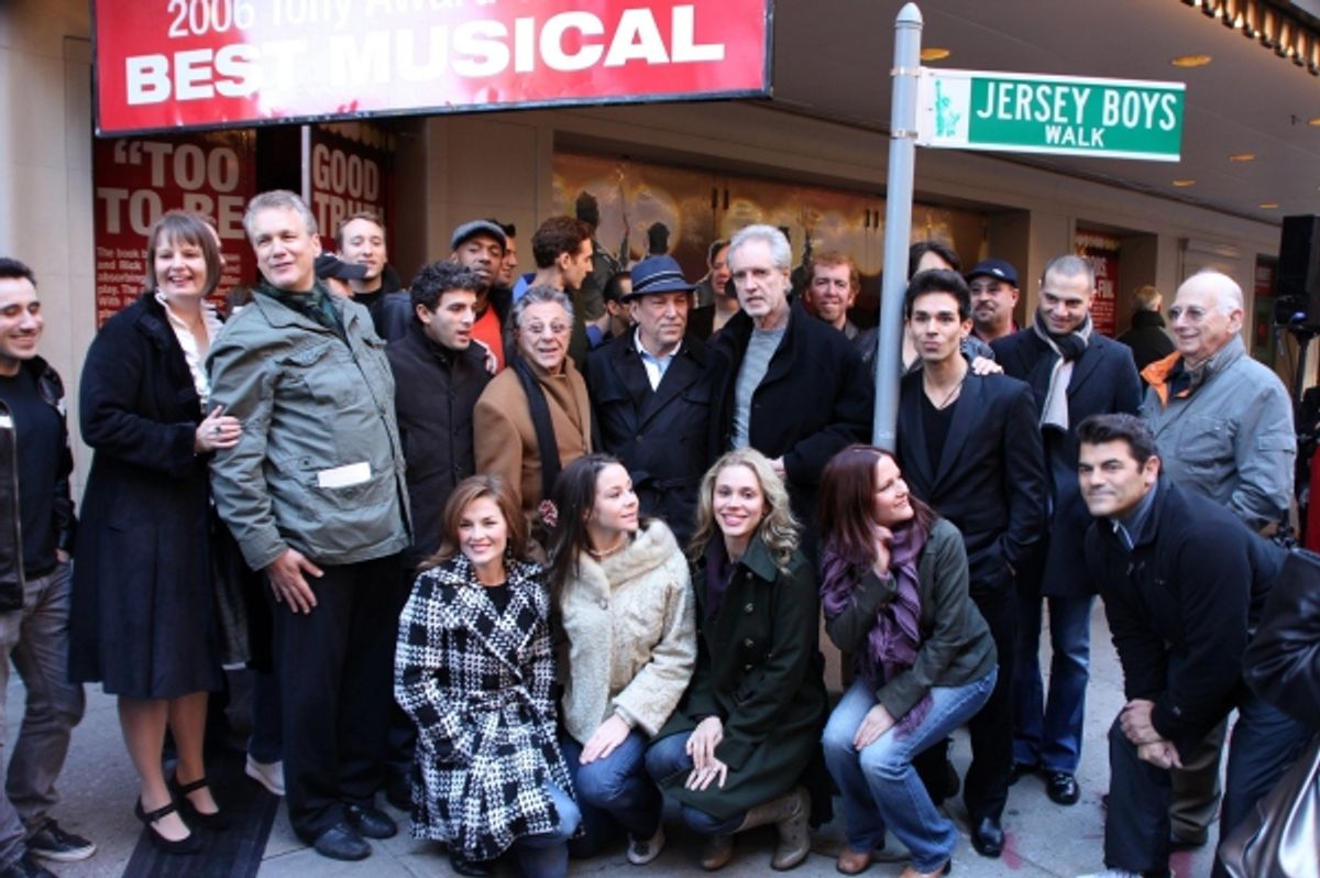 Frankie Valli, Bob Gaudio, Des McAnuff, Jordan Roth  & cast at 