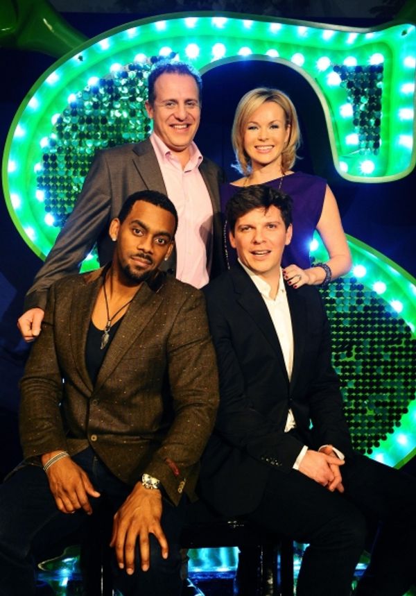 Richard Blackwood (bottom left), as Donkey, Nigel Lindsay (top left), as Shrek, Amand Photo