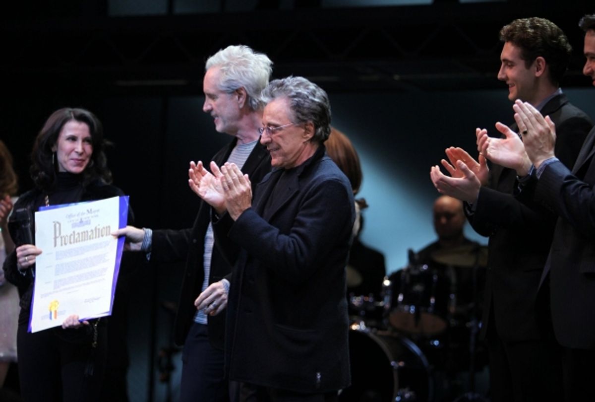 Frankie Valli & Bob Gaudio with Commissioner Katherine Oliver & cast at 