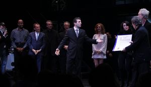 Jarrod Spector, Frankie Valli & Bob Gaudio with Commissioner Katherine Oliver & cast  Photo
