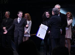 Jarrod Spector, Frankie Valli & Bob Gaudio with Commissioner Katherine Oliver & cast  Photo