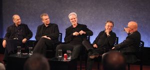 Marshall Brickman, Rick Elice, Bob Gaudio, Frankie Valli & Paul Shaffer Photo