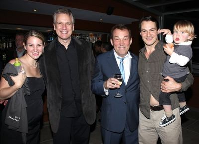 Matt Bogart with wife & son with Rick Elice & Des McAnuff  Photo