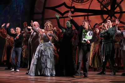 Producer Marc Platt , Mandy Gonzalez, Composer Stephen Schwartz & Katie Rose Clarke Photo