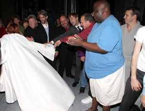 Lisa Gajda (Gypsy Robe Recipient for Elf) with Beth Leavel, George Wendt, Michael Man Photo