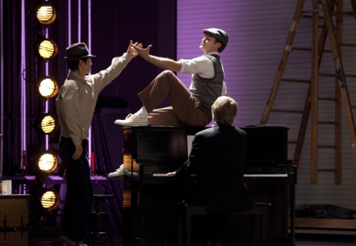 Will (Matthew Morrison, R) dreams of performing 'Make 'Em Laugh' with Mike (Harry Shum Jr., L) at 