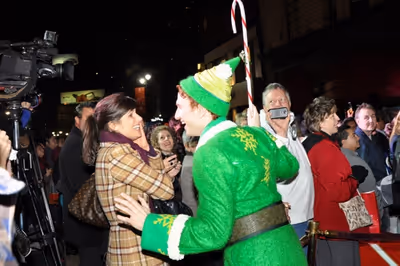 Stephanie J. Block and Buddy the Elf- Sebastian Arcelus Photo
