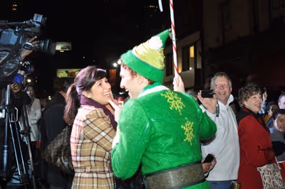 Stephanie J. Block and Buddy the Elf- Sebastian Arcelus Photo
