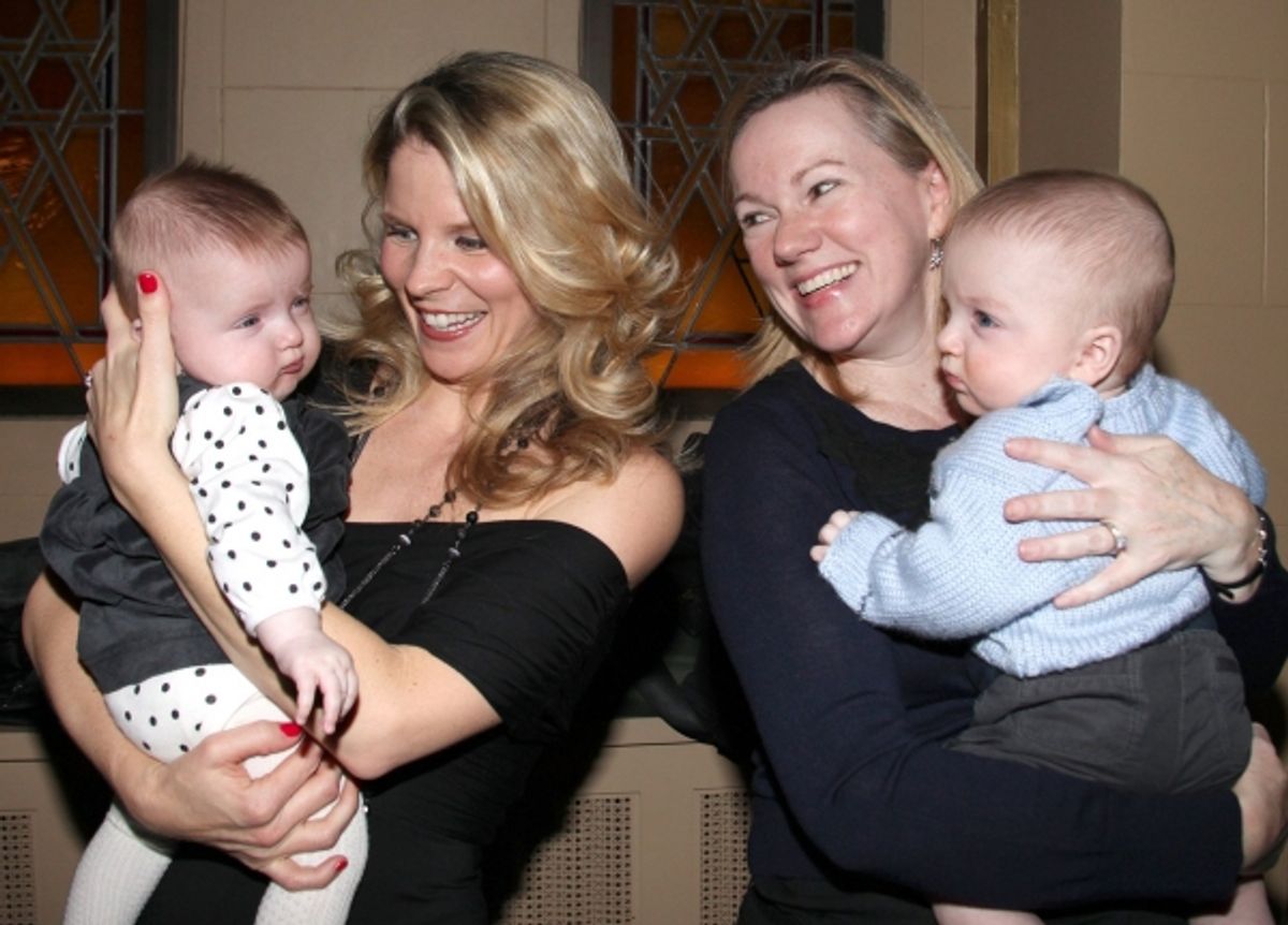 Kelli O'Hara & Kathleen Marshall with Kathleen's babies Ella & Nathanie at 