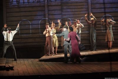 Jeremy Jordan and Laura Osnes with the BONNIE & CLYDE Company Photo