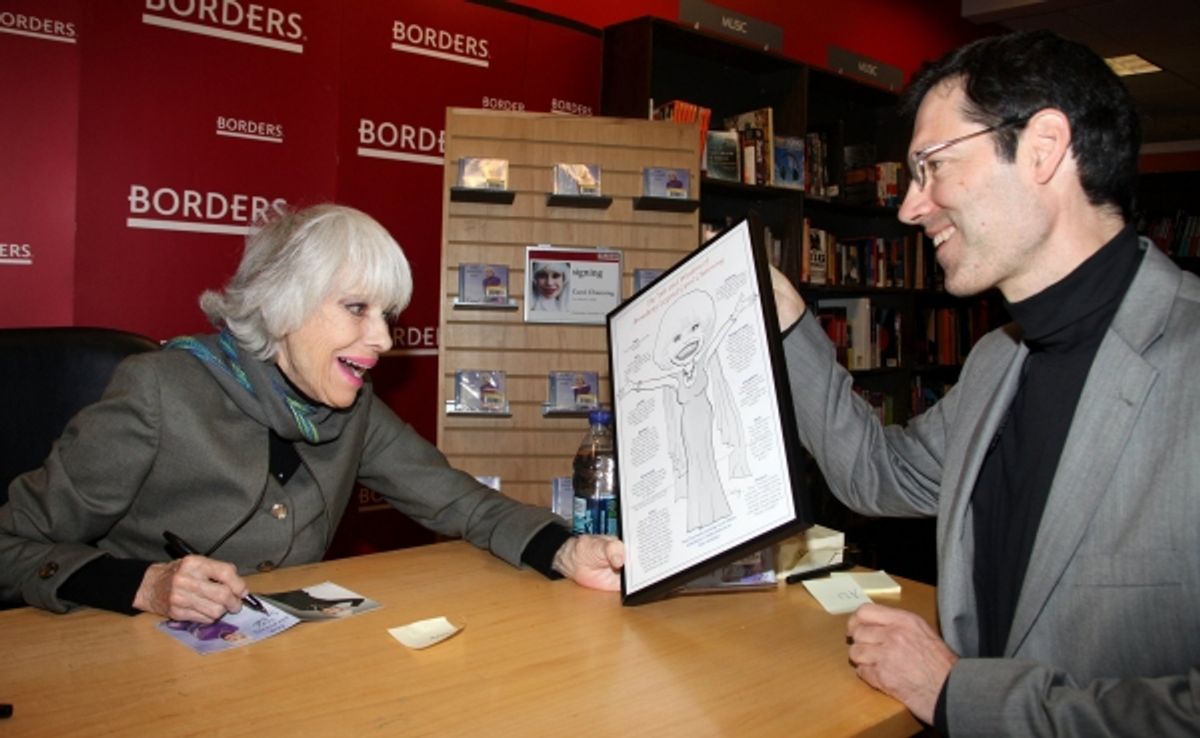 Fan Mr. Carley with his gift for Carol Channing at 