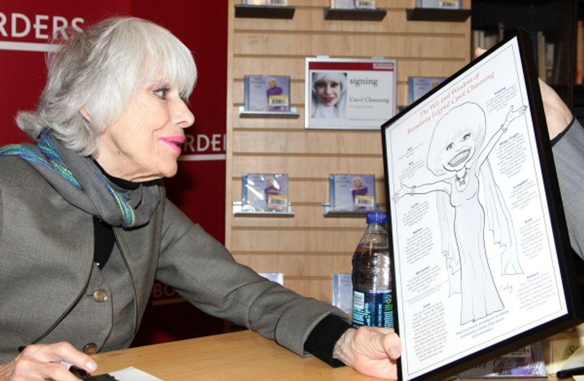 Fan Mr. Carley with his gift for Carol Channing at 