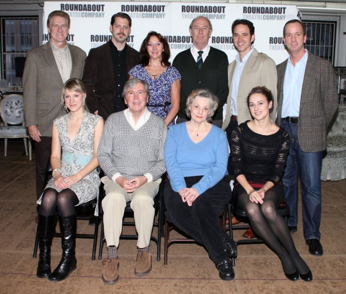 First Row:  Charlotte Parry,  Brian Bedford, Dana Ivey,  Sara Topham, 2nd Row: Paul O'Brien, David Furr, Sandra Shipley, Paxton Whitehead, Santino Fontana and Tim McDonald  at 