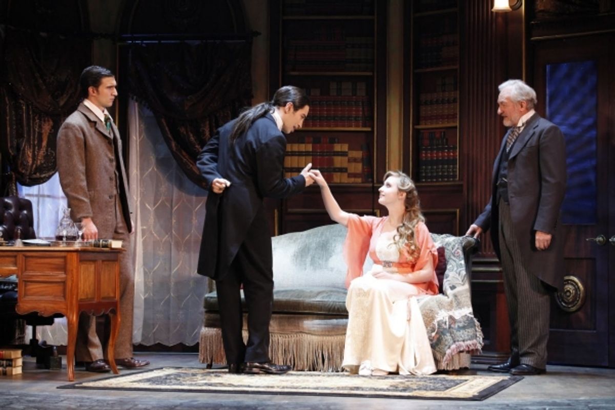 Jake Silbermann as Jonathan Harker, Michel Altieri as Dracula, Emily Bridges as Lucy Seward and Timothy Jerome as Dr. Seward at 