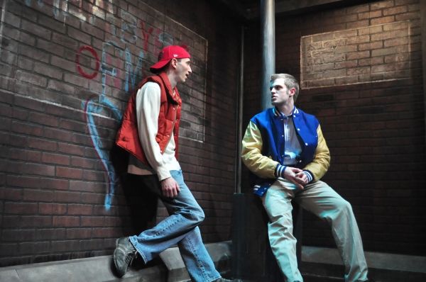 (L to R) Brent (Scot Greenwell) and Andy (Matt Goodrich) meet in the Wal-Mart parking Photo