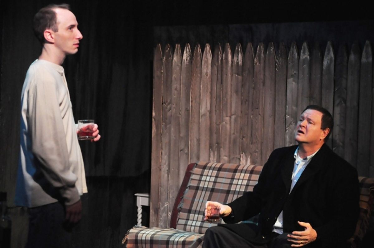 (L to R) Brent (Scot Greenwell) and Mark (Dan Scharbrough) discuss their Andy, their friend and son respectively, in a scene from Norway. at 