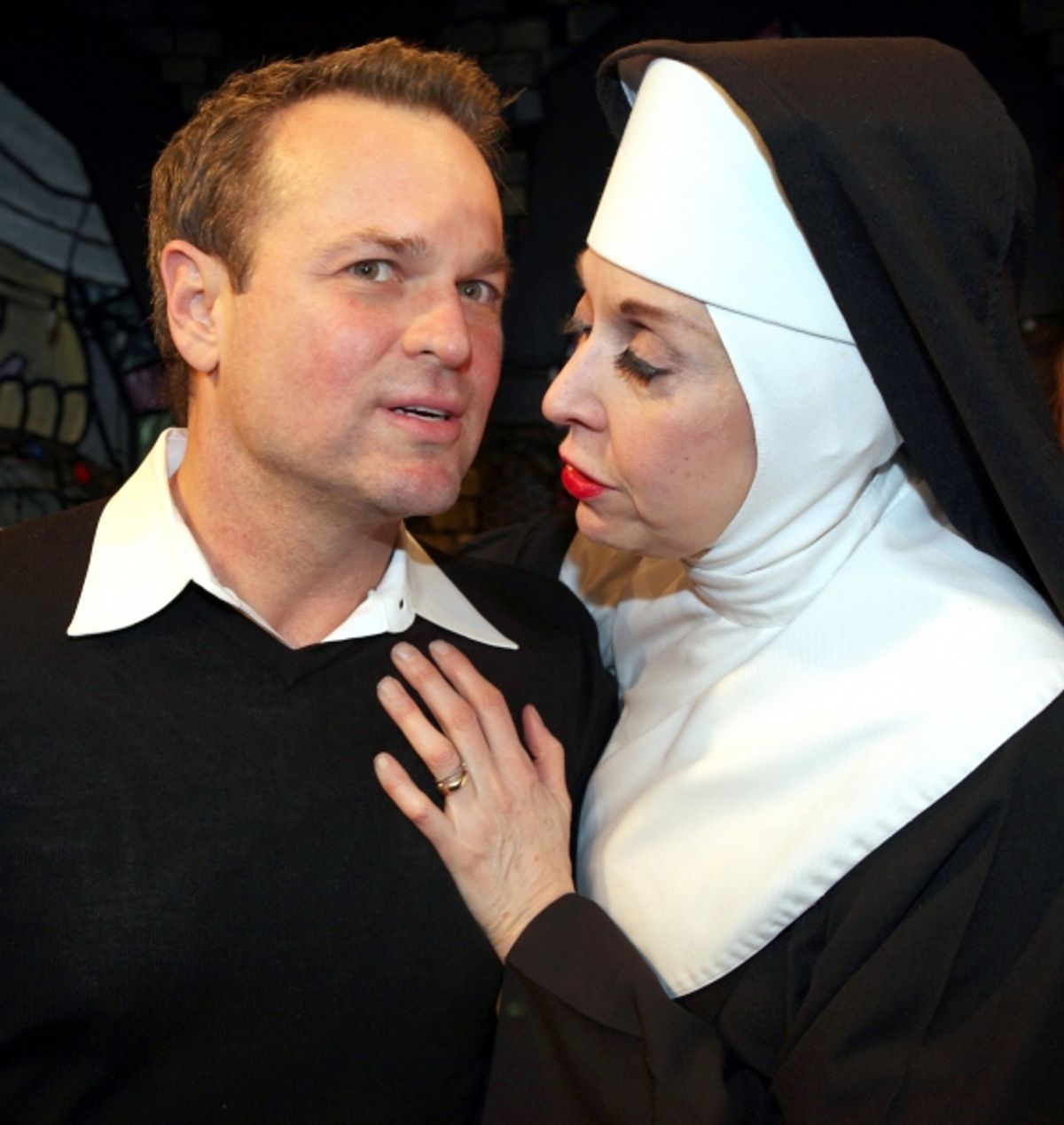 Sam Harris visits Julie Halston & the cast of 'The Divine Sister' at the SoHo Playhouse in New York City at 