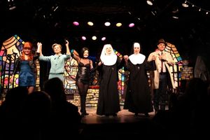 Amy Rutberg, Jennifer Van Dyck, Alison Fraser, Charles Busch & Julie Halston & Jonathan Walker with the cast of 'The Divine Sister' during a Curtain Call at the SoHo Playhouse in New York City. @ BroadwayWorld Amy Rutberg, Jennifer Van Dyck, Alison Fraser, Charles Busch & Julie Halston & Jonath Photo