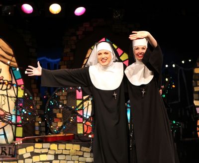 Charles Busch & Julie Halston with the cast of 'The Divine Sister' during a Curtain C Photo