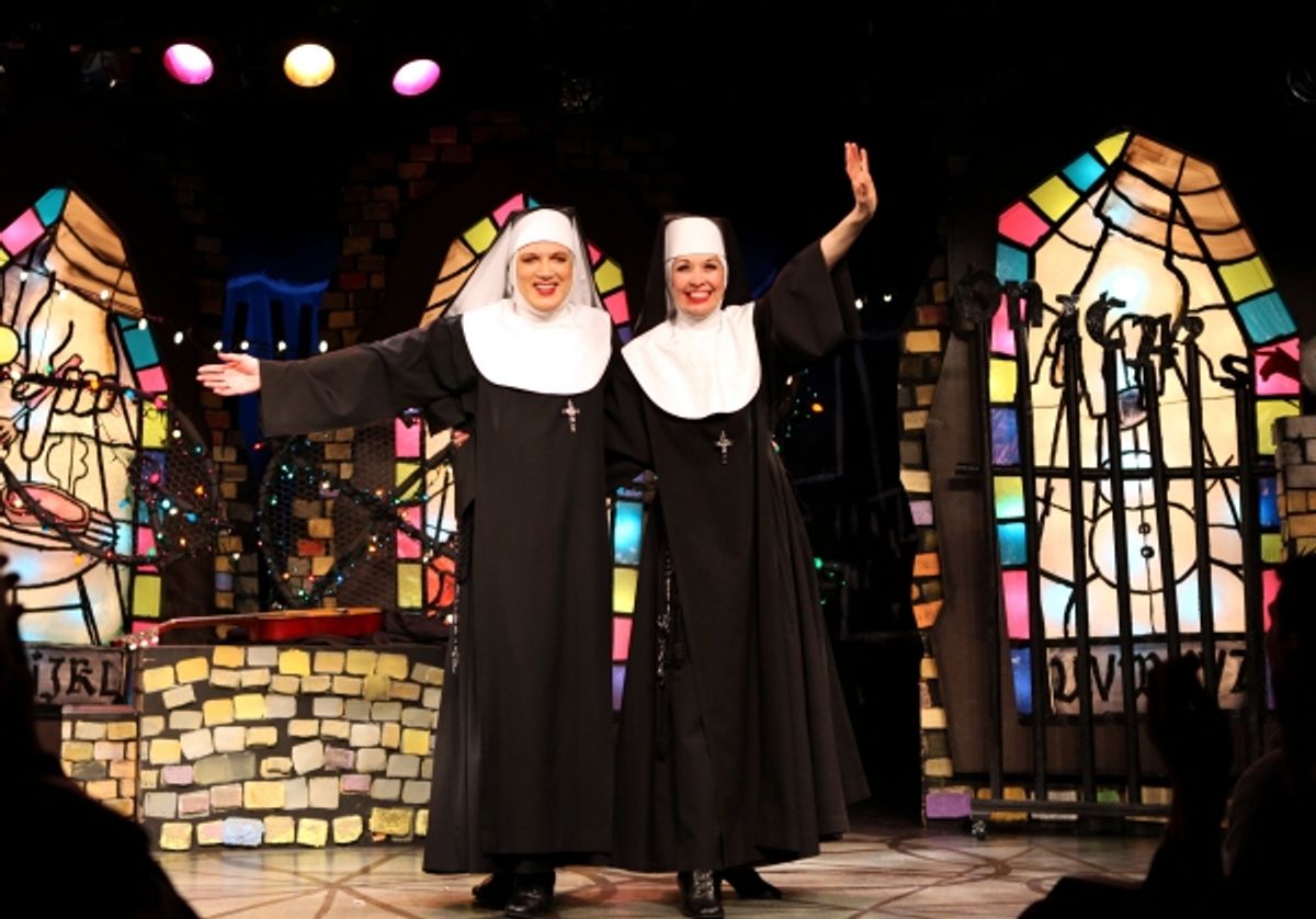 Charles Busch & Julie Halston with the cast of 'The Divine Sister' during a Curtain Call at the SoHo Playhouse in New York City. at 