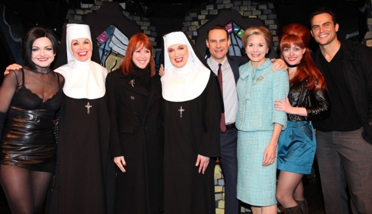 Molly Ringwald & Cheyenne Jackson visit Alison Fraser, Julie Halston, Charles Busch, Jonathan Walker, Jennifer Van Dyck & Amy Rutberg & the cast of 'The Divine Sister' Backstage at the SoHo Playhouse in New York City. at 
