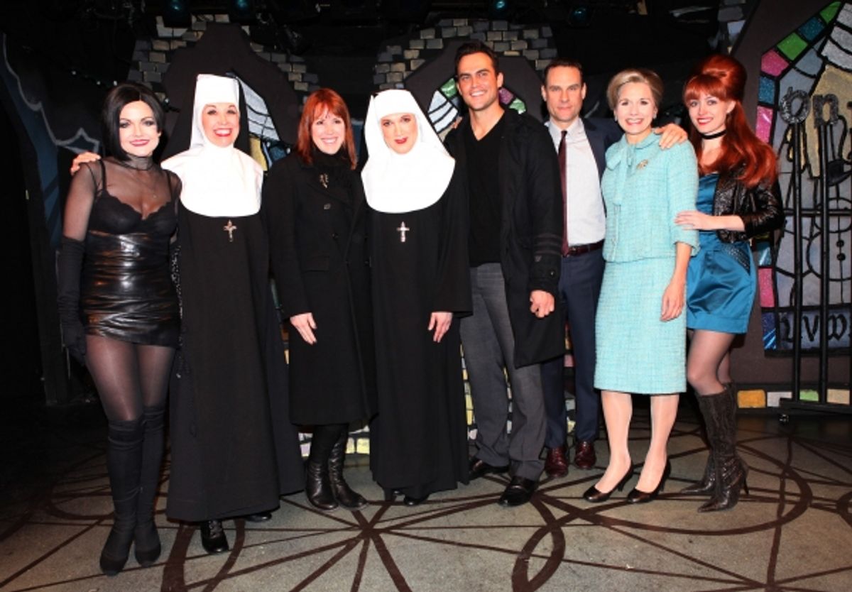 Molly Ringwald & Cheyenne Jackson visit Alison Fraser, Julie Halston, Charles Busch, Jonathan Walker, Jennifer Van Dyck & Amy Rutberg & the cast of 'The Divine Sister' Backstage at the SoHo Playhouse in New York City. at 
