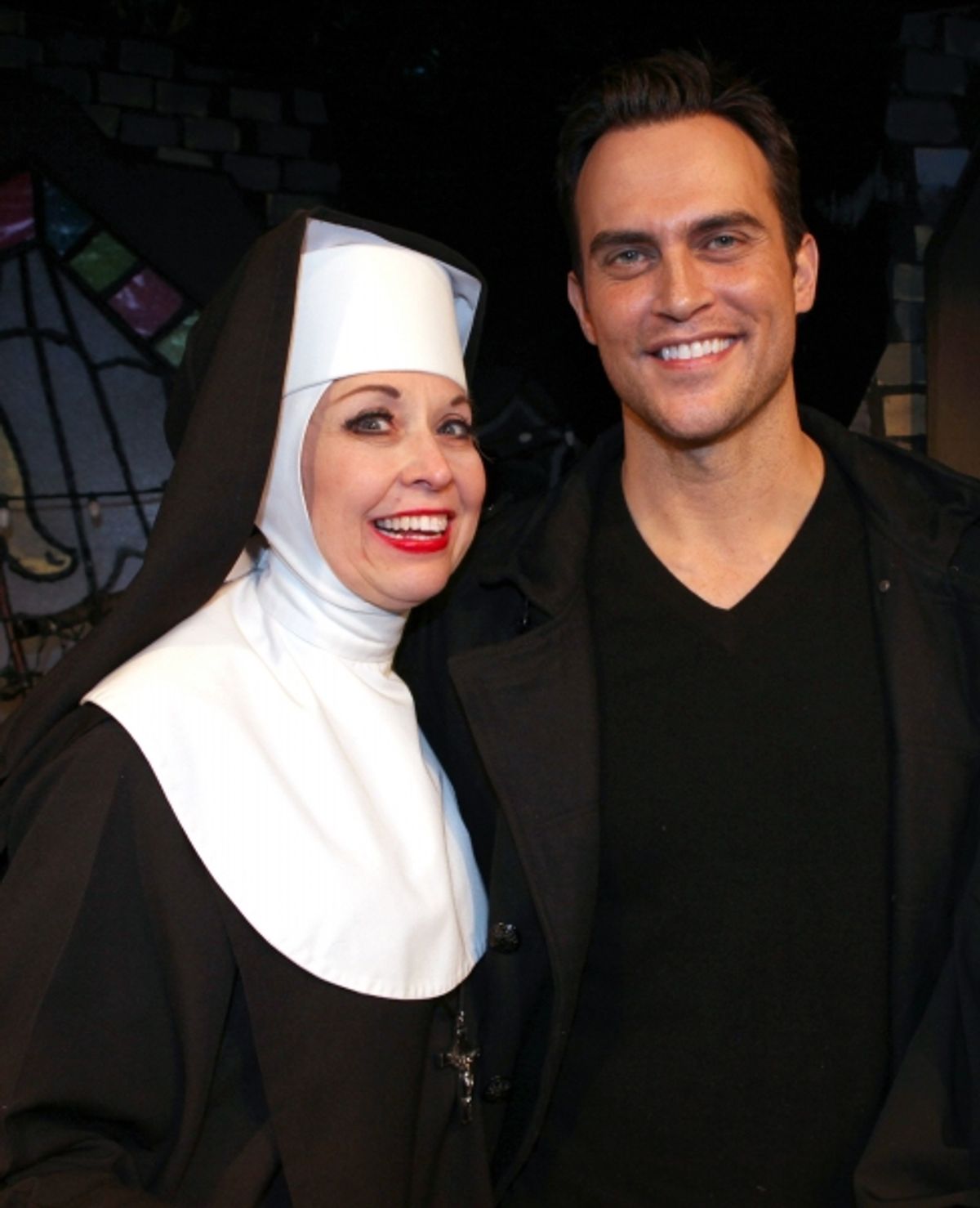 Cheyenne Jackson visits Julie Halston & the cast of 'The Divine Sister' Backstage at the SoHo Playhouse in New York City. at 