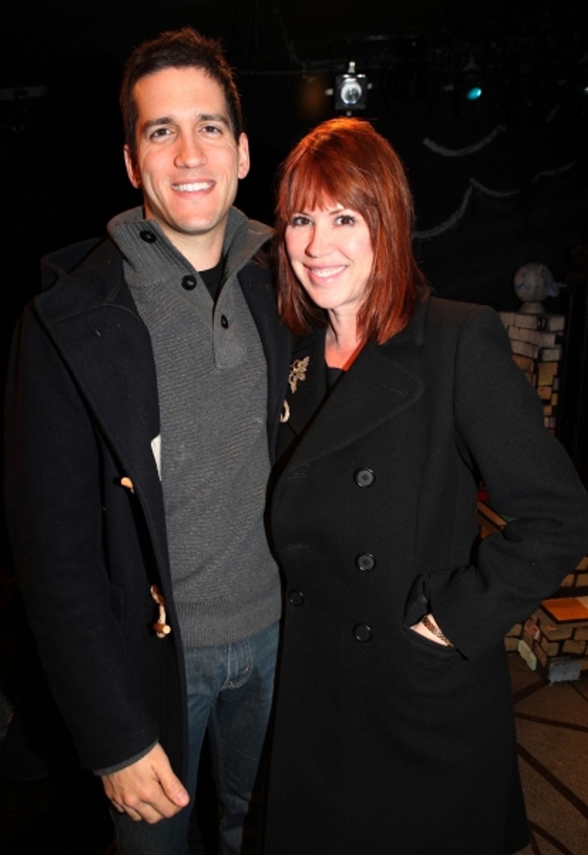 Molly Ringwald with husband Panio Gianopoulos visit Charles Busch & the cast of 'The Divine Sister' Backstage at the SoHo Playhouse in New York City. at 