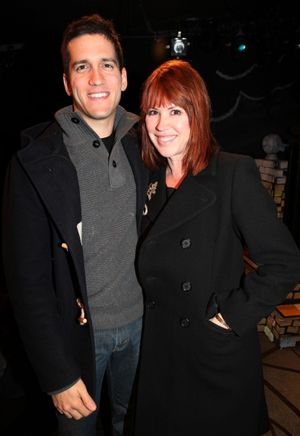 Molly Ringwald with husband Panio Gianopoulos visit Charles Busch & the cast of 'The Divine Sister' Backstage at the SoHo Playhouse in New York City. @ BroadwayWorld Molly Ringwald with husband Panio Gianopoulos visit Charles Busch & the cast of 'The Photo