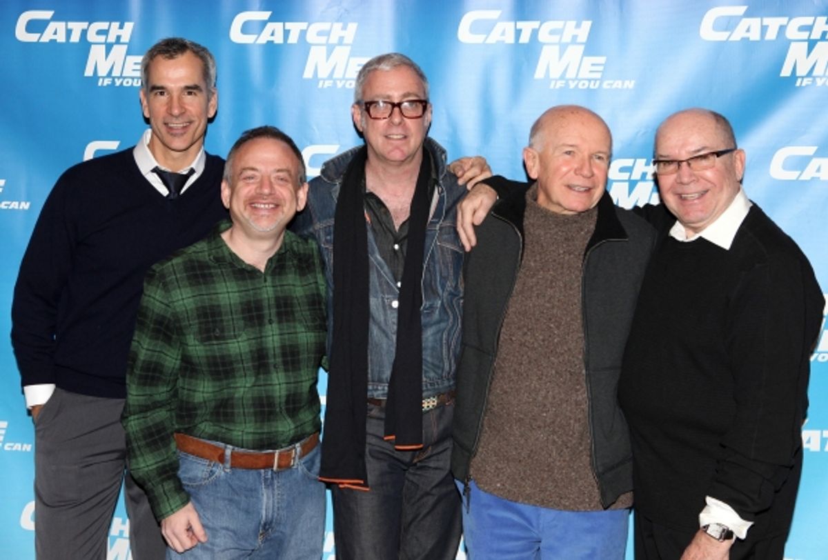 Jerry Mitchell, Marc Shaiman, Scott Whittman, Terrence McNally, Jack O'Brien attending Meet & Greet for the New Broadway Musical 'Catch Me If You Can'  at the 42ns Street Rehearsal Studios in New York City. at 