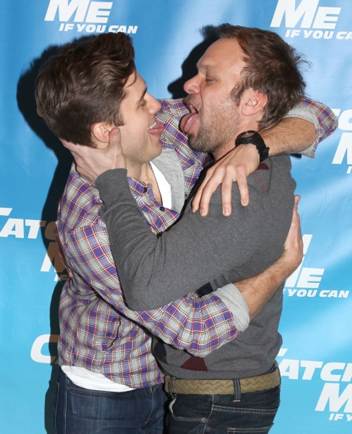 Aaron Tveit & Norbert Leo Butz attending Meet & Greet for the New Broadway Musical 'Catch Me If You Can'  at the 42ns Street Rehearsal Studios in New York City. at 