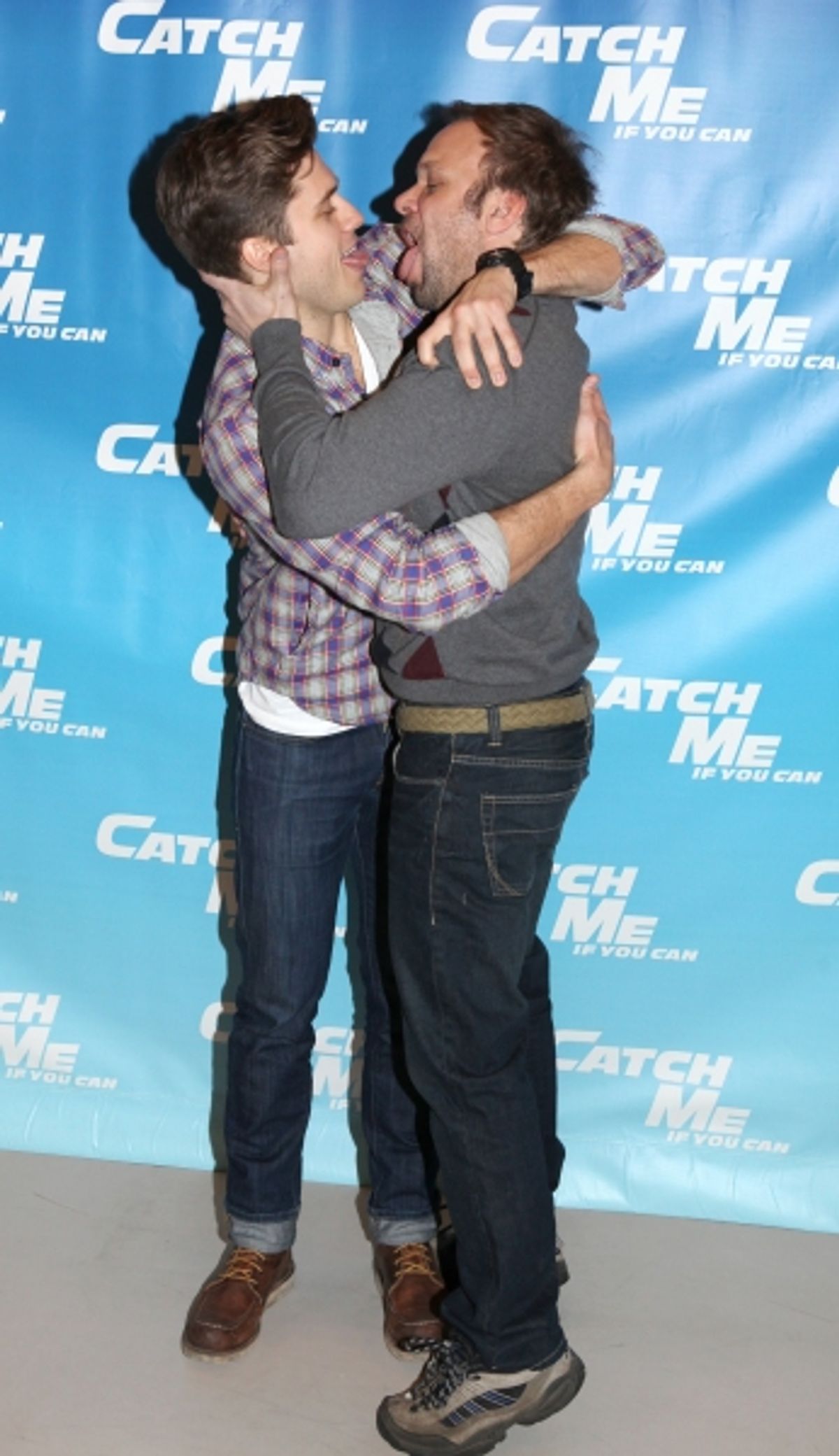 Aaron Tveit & Norbert Leo Butz attending Meet & Greet for the New Broadway Musical 'Catch Me If You Can'  at the 42ns Street Rehearsal Studios in New York City. at 