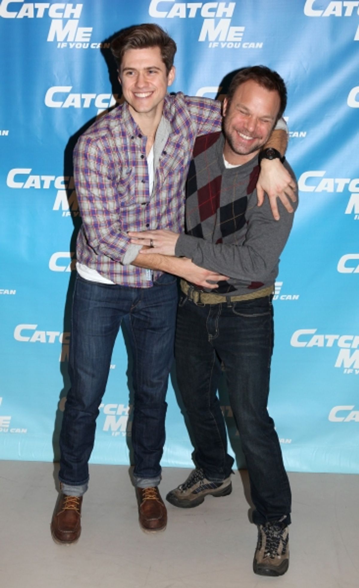 Aaron Tveit & Norbert Leo Butz attending Meet & Greet for the New Broadway Musical 'Catch Me If You Can'  at the 42ns Street Rehearsal Studios in New York City. at 