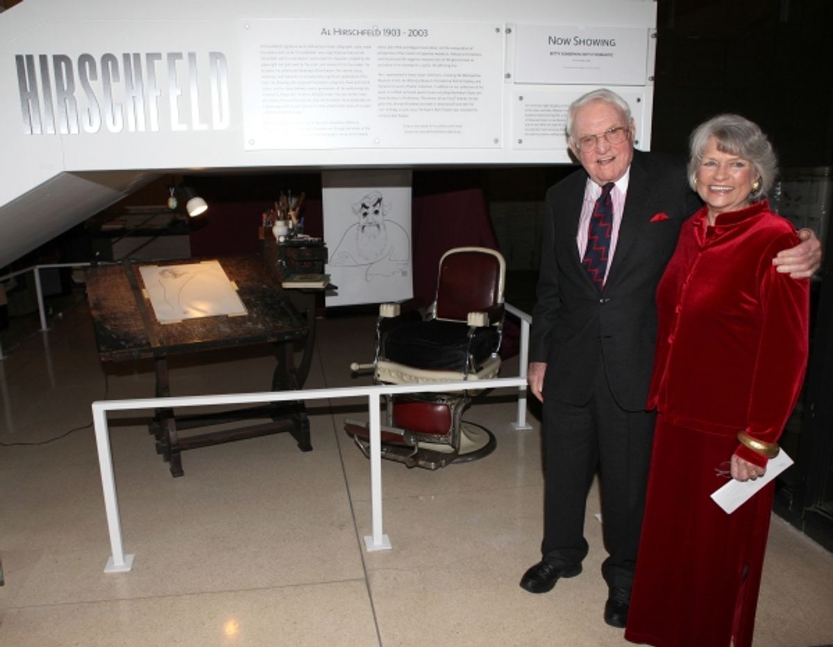 Lewis B. Cullman and wife Louise Hirschfeld Cullman attends the reception and unveiling for the Al Hirschfeld permanent installation at The New York Public Library for Performing Arts in New York City. at 