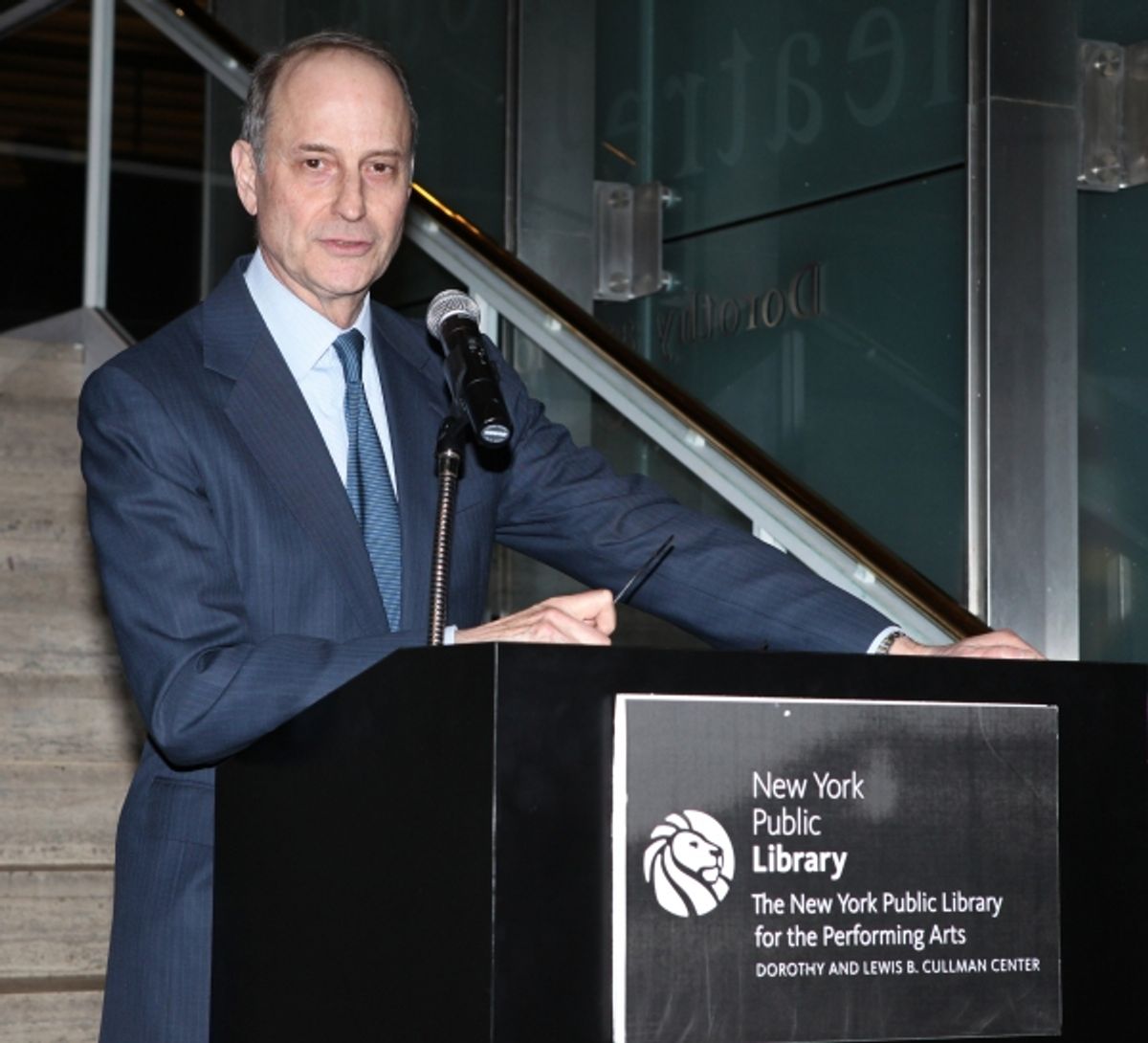 Dr. Paul Lecleric, President of New York Public Library attends the reception and unveiling for the Al Hirschfeld permanent installation at The New York Public Library for Performing Arts in New York City. at 