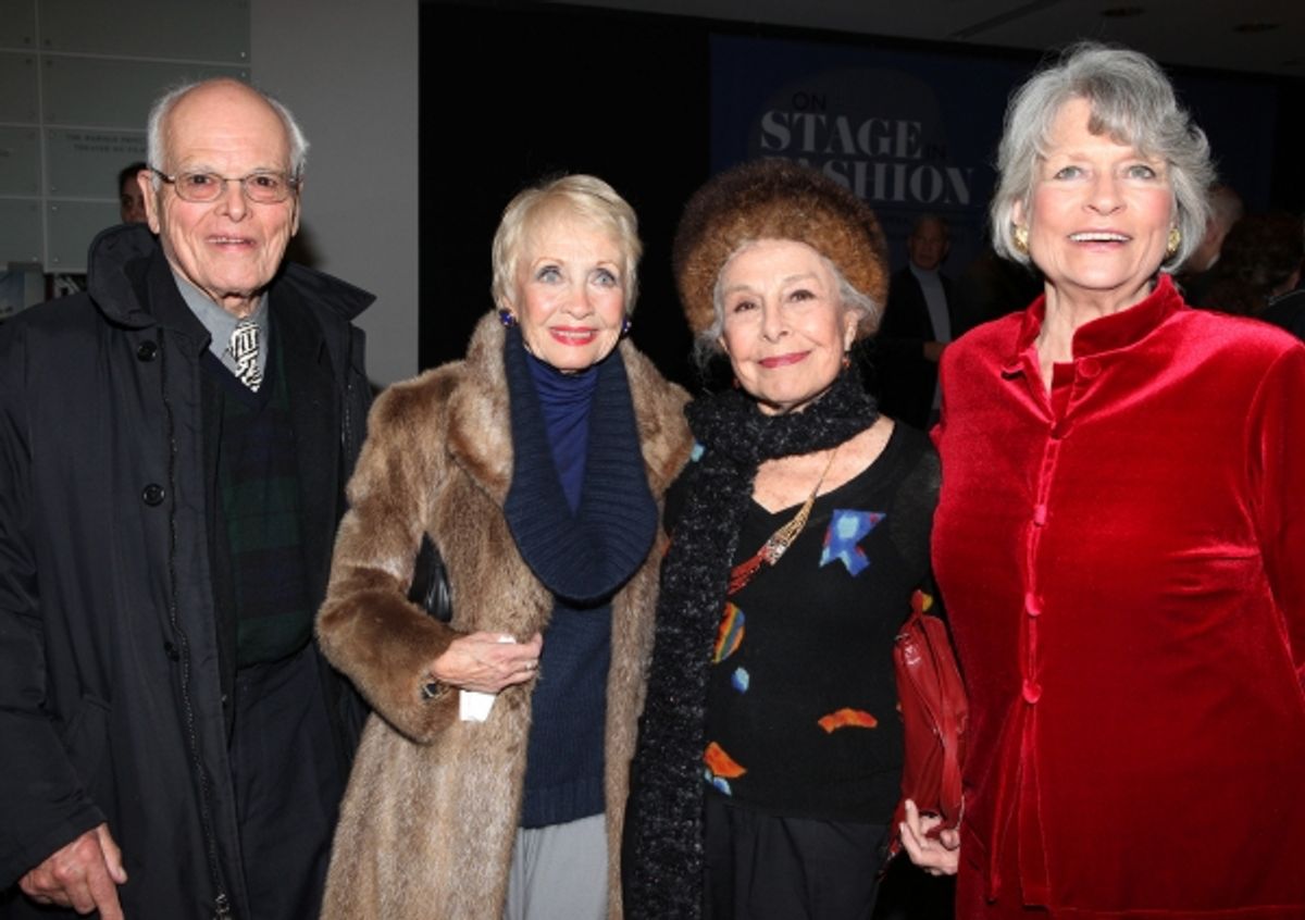 Dick Moore & Jane Powell & Marge Champion & Louise Hirschfeld Cullman attends the reception and unveiling for the Al Hirschfeld permanent installation at The New York Public Library for Performing Arts in New York City. at 