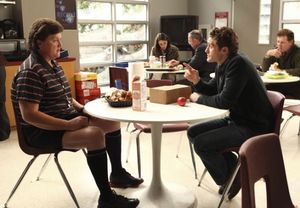 Coach Beiste (guest star Dot- Marie Jones, L) and  Will (Matthew Morrison, R) chat in Photo