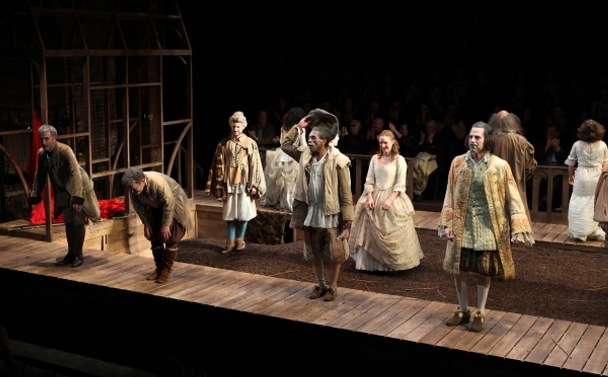 Ensemble Cast featuring Andre De Shields during the Curtain Call for the Red Bull Theatre Revival of 'The Witch Of Edmonton' at Theatre at St. Clement's in New York City. at 