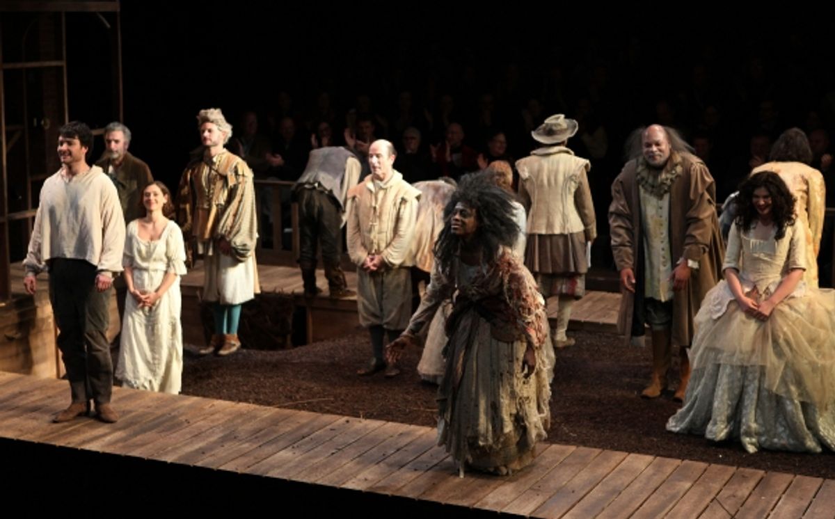 Ensemble cast featuring Justin Blanchard, Everett Quinton, Charlayne Woodard, Raphael Nash Thompson & Christina Pumariega during the Curtain Call for the Red Bull Theatre Revival of 'The Witch Of Edmonton' at Theatre at St. Clement's in New York City. at 