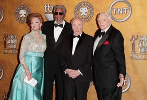 Tova Borgnine and actors Morgan Freeman, Tim Conway and Ernest Borgnine pictured at t Photo