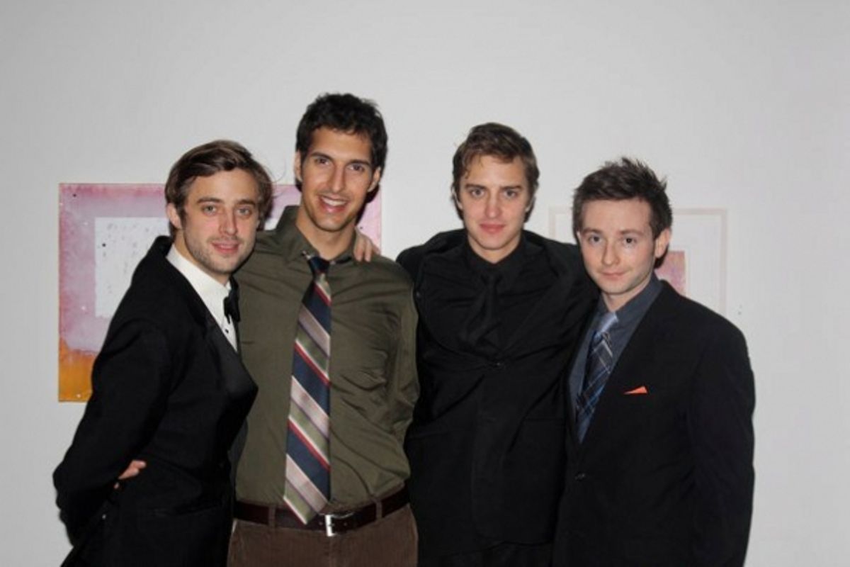 Co-founder Elliot Joseph, company members Tom Hatton and Sebastian Beacon and party guest at 