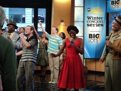Chad Kimball, Montego Glover, Derrick Baskin and the cast of Memphis Photo