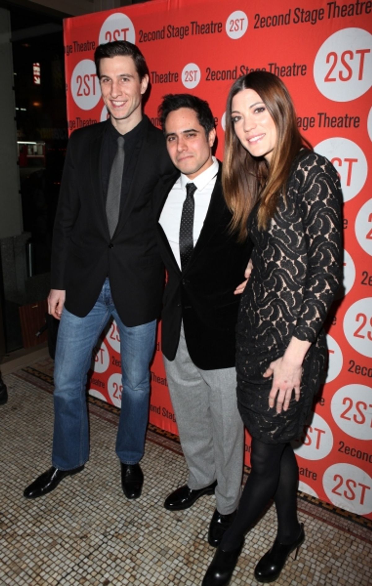 Pablo Schreiber & playwright Rajiv Joseph & Jennifer Carpenter at 
