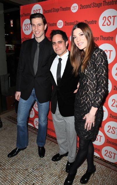 Pablo Schreiber & playwright Rajiv Joseph & Jennifer Carpenter Photo