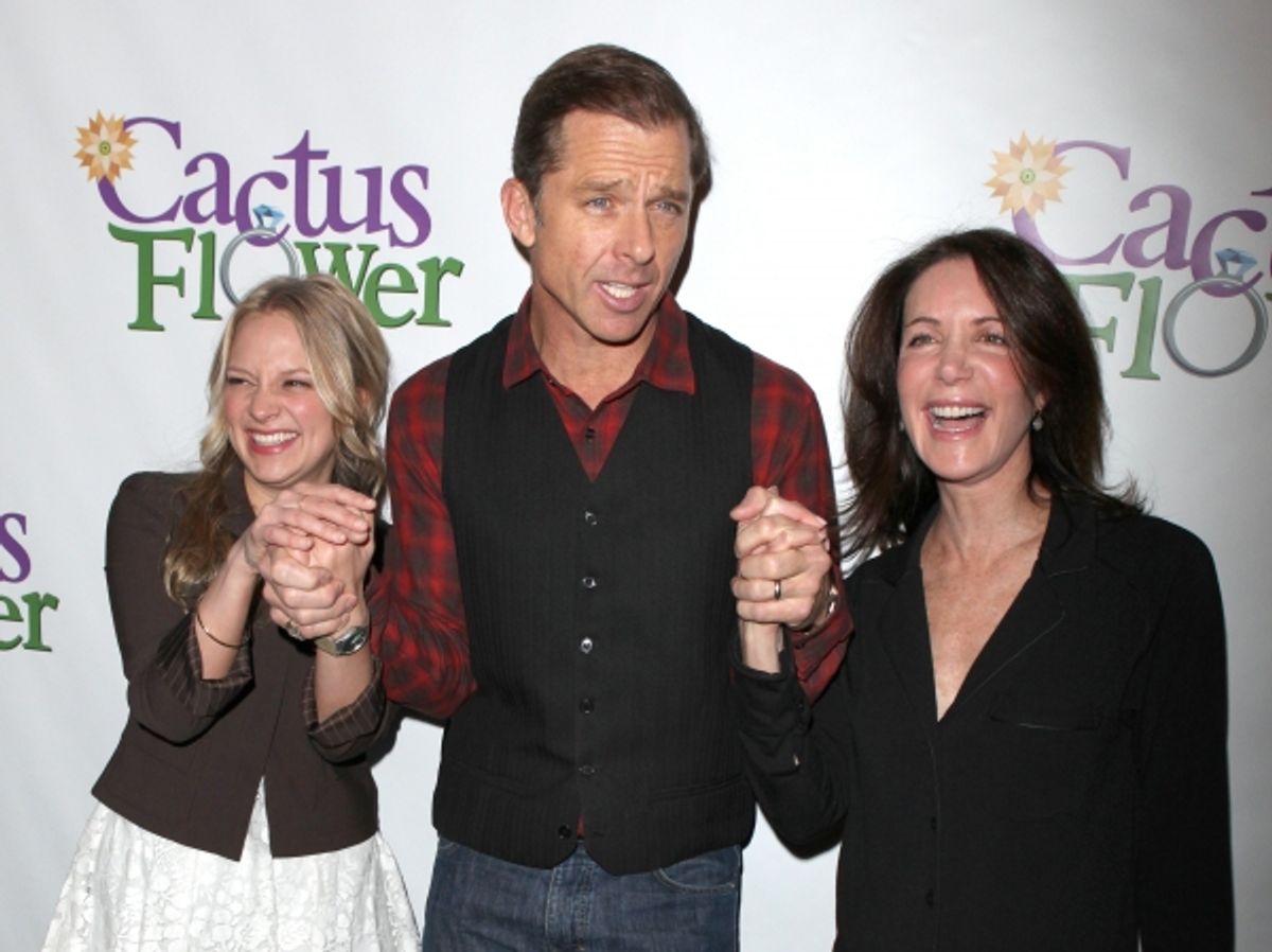 Jenni Barber, Maxwell Caulfield and Lois Robbins attends the 'Cactus Flower' Meet & Greet the Press event at the Westside Theatre in New York City. at 