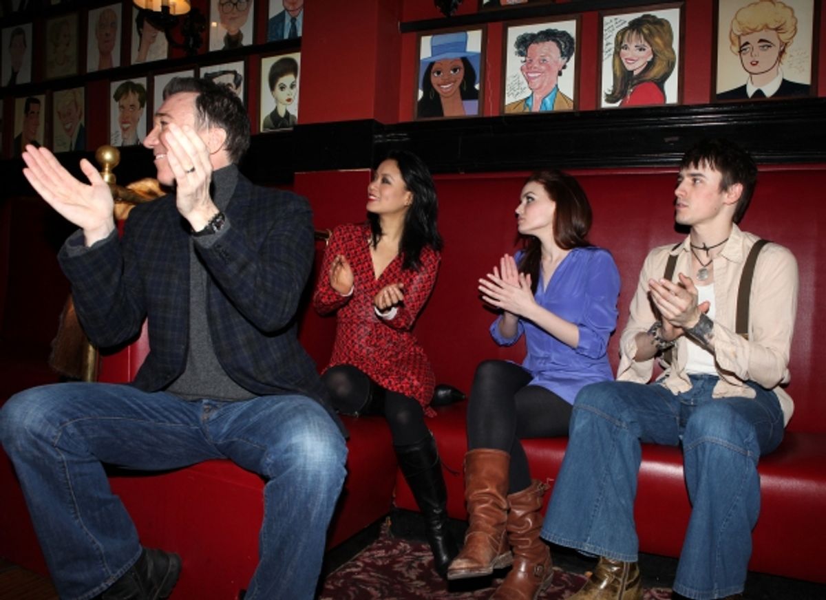 Patrick Page, T.V. Carpio, Jennifer Damiano & Reeve Carney attending the 'Spider-Man Turn Off The Dark' Benefit for The Actors Fund at a Pre-Show Cocktail Reception held at Sardi's Restaurant in New York City at 